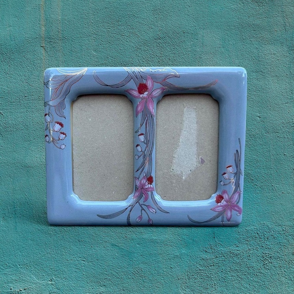 Cloisonné Japanese Style Blue Iris Double Photo Frame Otagiri Resemblance